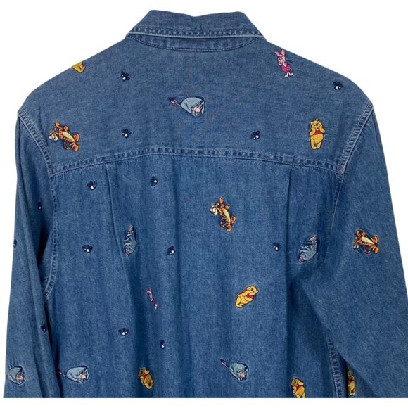 VTG Disney Store Winnie The Pooh & Friends Embroidered Denim Shirt Womens Small - Picture 7 of 7